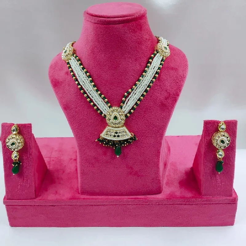 women’s gemstone necklaces-Akruti Collection Gold Plated Kundan Stone And Pearls Necklace Set