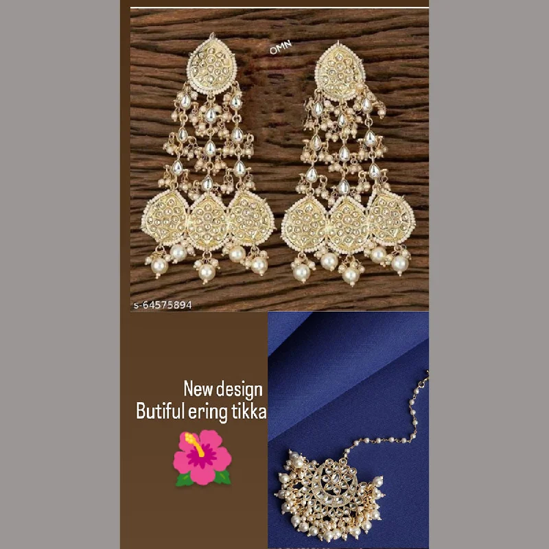 women’s boho drop earrings-Lucentarts Jewellery Gold Plated Dangler Earrings With Maangtikka