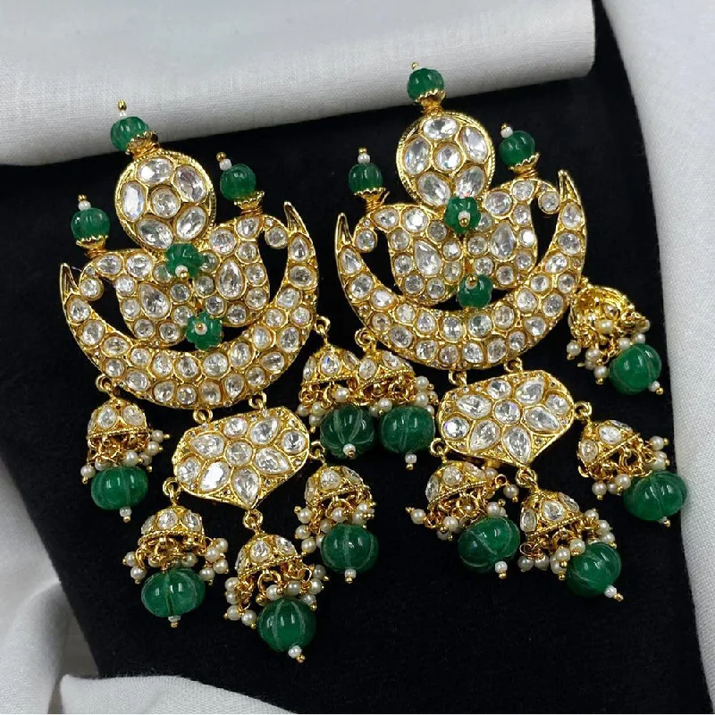 women’s emerald earrings-Royal Kundan Jewellery Gold Plated Polki Kundan And Pearls Dangler Earrings