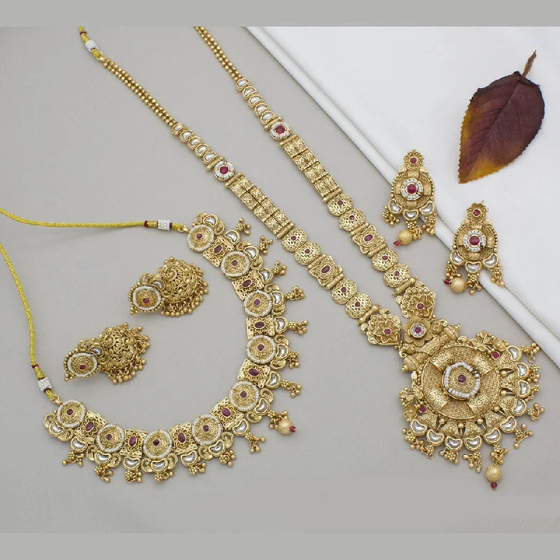 women’s custom photo necklaces-Kavita Art Gold Plated Kundan Stone Double Necklace Set