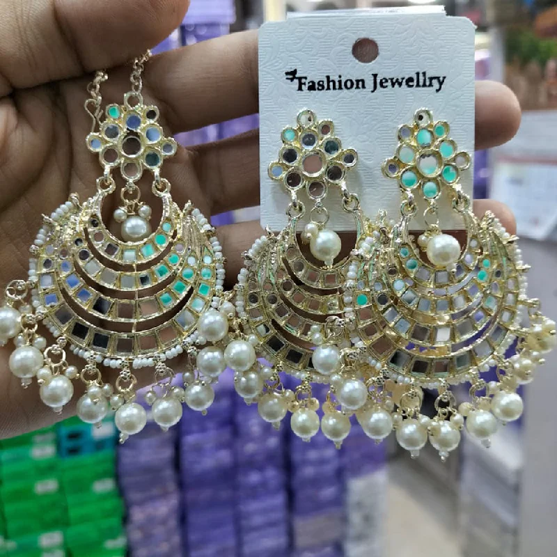 women’s vintage-style earrings-Manisha Jewellery Gold Plated Mirror Work Earrings Maangtikka