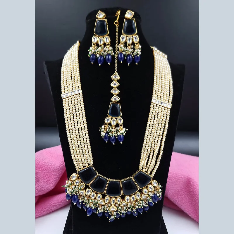 vintage silver lock necklaces-JCM Gold Plated Kundan Stone And Pearls Long Necklace Set