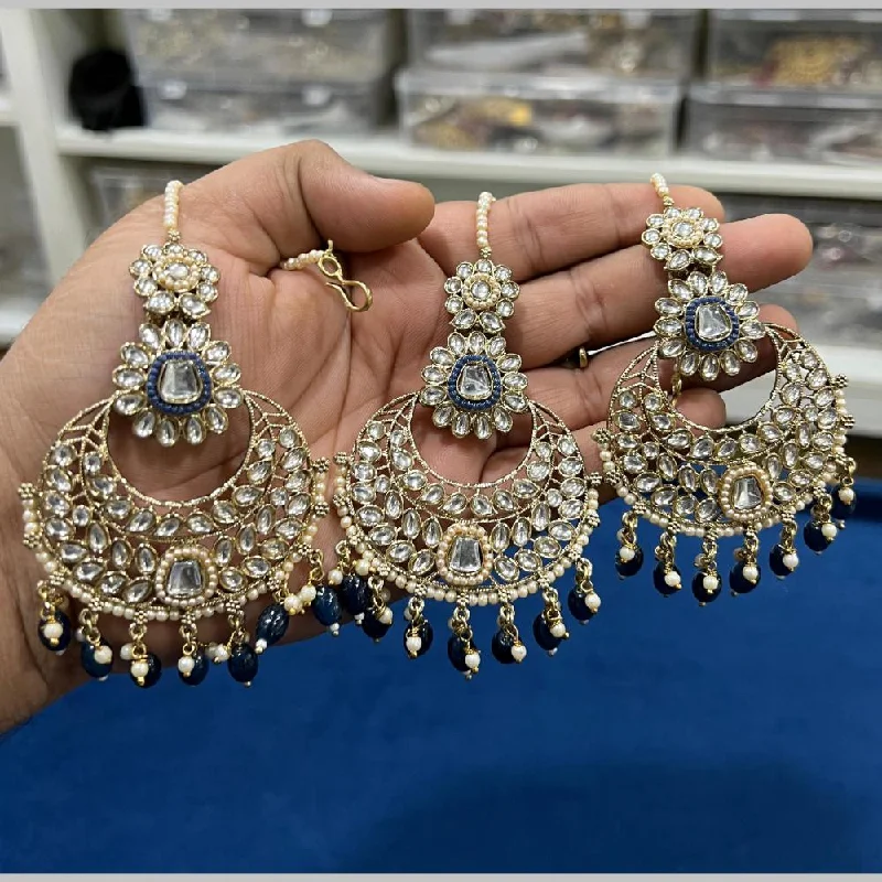 women’s boho drop earrings-Hira Collections Gold Plated Kundan Stone And Pearls Dangler Earrings Maangtikka