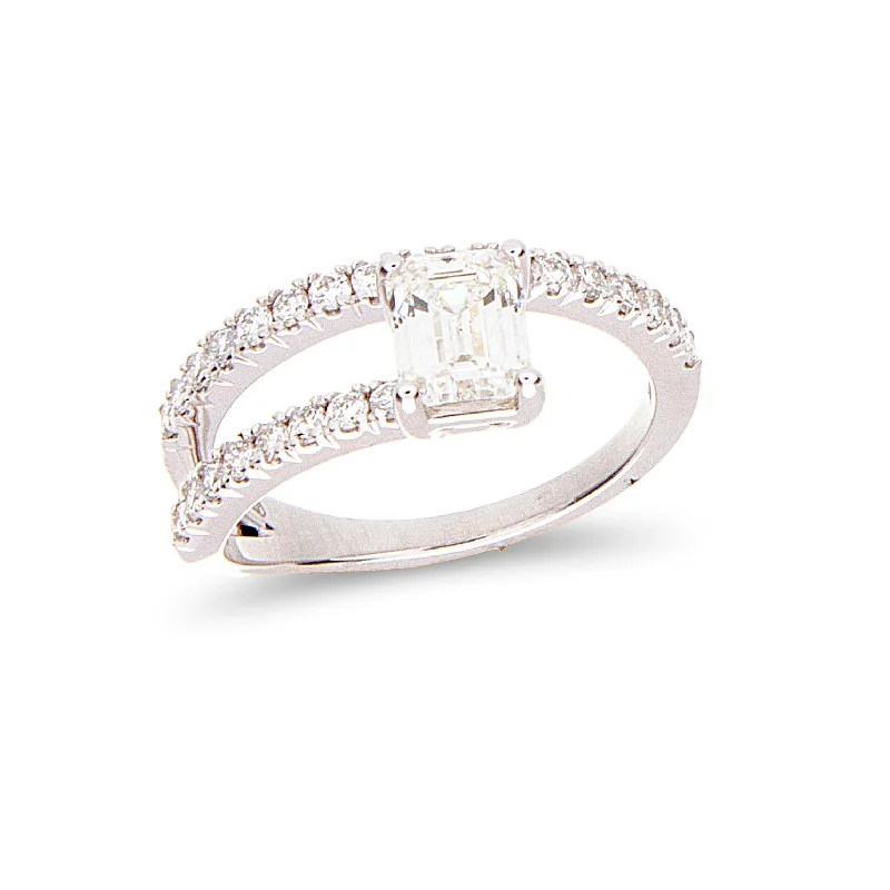 vintage-inspired engagement rings-Emerald Cut Diamond Ring with a Diamond Wrap