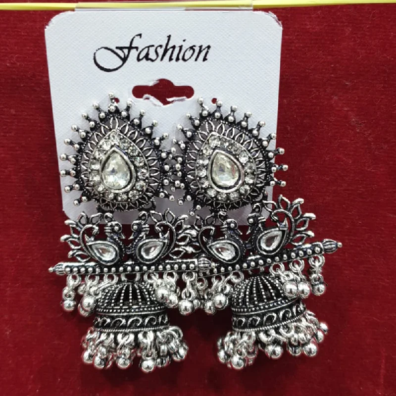 women’s gold-plated earrings-Sofine Oxidised Plated Jhumki Earrings