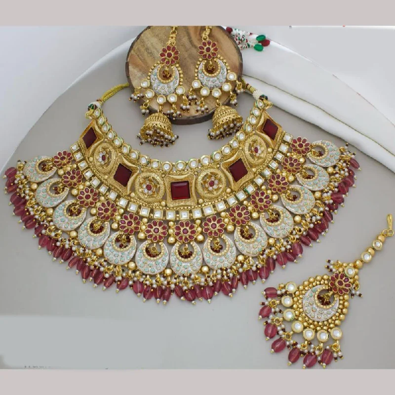 elegant necklaces for women-Kavita Art Gold Plated Pota Stone And Beads choker Necklace Set