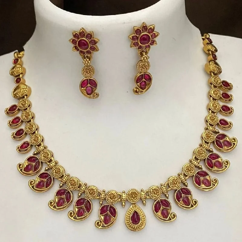 luxurious diamond heart necklaces for women-Joyful Jewel Art Matte Gold Plated Pota Stone Necklace Set