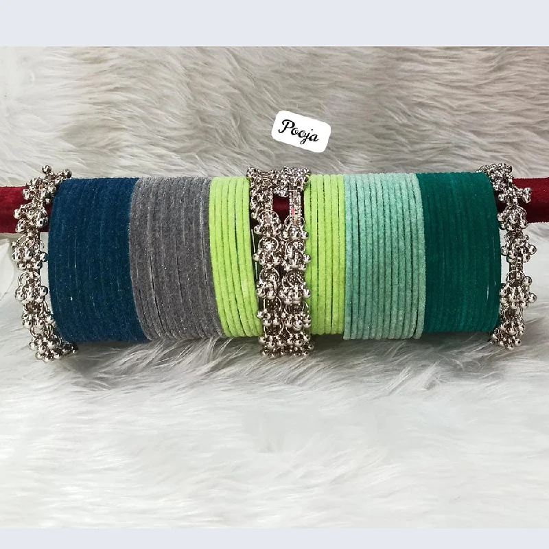 personalized bangle bracelets-Pooja Bangles Silver Plated Velvet Bangles Set