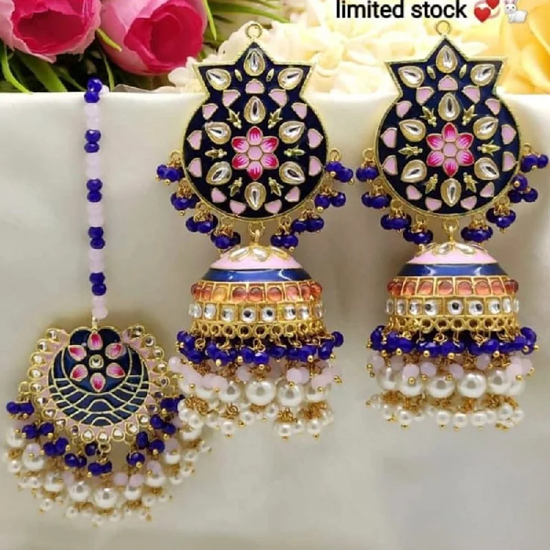 women’s gold earrings-Manisha Jewellery Gold Plated Kundan Earrings With Maangtikka