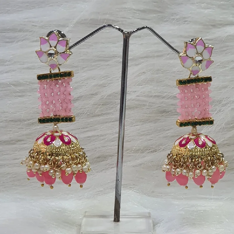 women’s hoop earrings with pearls-Midas Touch Gold Plated Meenakari Jhumki Earrings