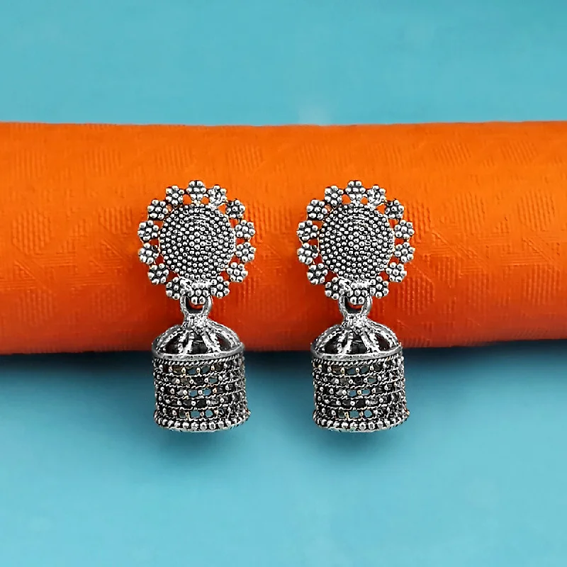 chic earrings for women-Kriaa Oxidised Plated Floral Jhumki Earrings