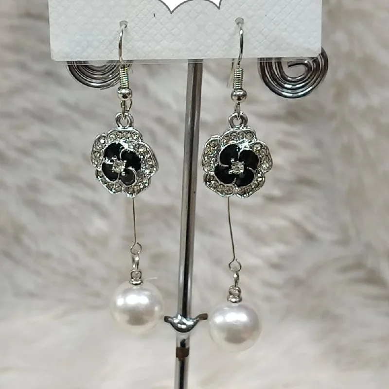 minimalist earrings for women-Diyu Dhyu Silver Plated Austrian Stone Dangler Earrings