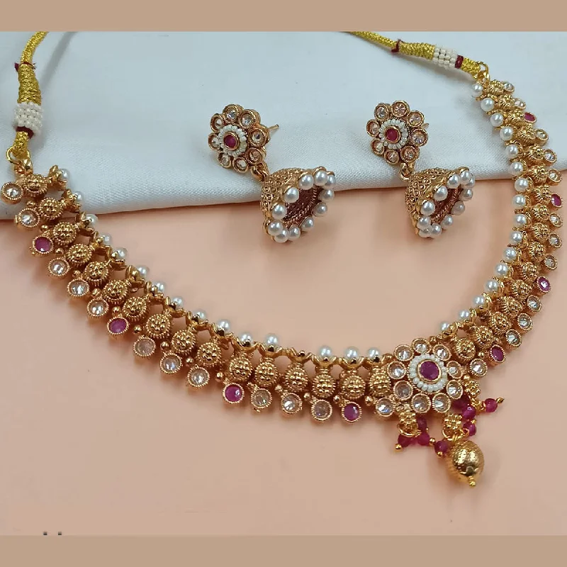 engraved necklaces for women-Padmawati Bangles Gold Plated Crystal Stone And Pearls Necklace Set