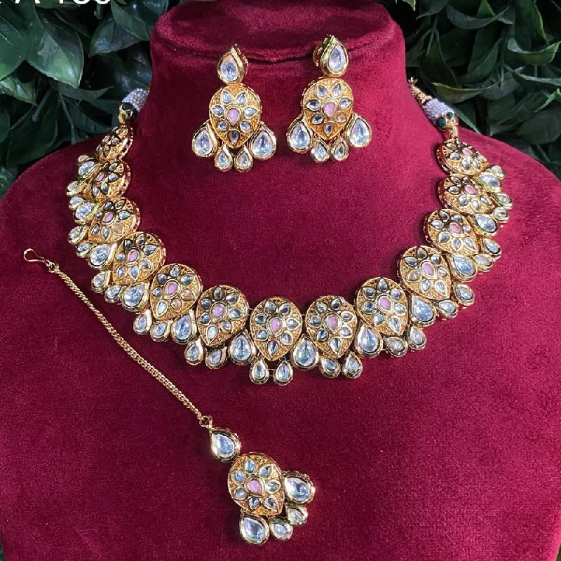 women’s gold necklaces-Amoliya Jewels Gold Plated Polki Kundan Necklace Set