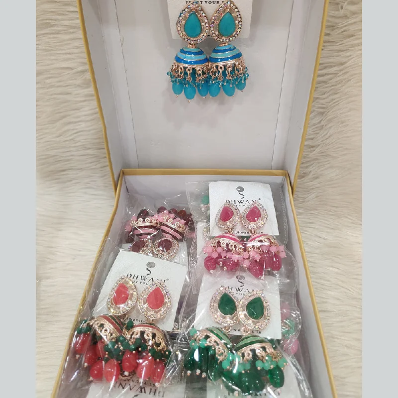 women’s turquoise earrings-Dhwani Gold Plated Austrian Stone Meenakari Jhumki Earrings (Assorted Color)