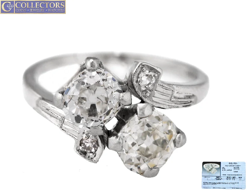 women’s three-stone engagement rings-Lovely Ladies Estate Platinum 1.68ctw Old Mine Brilliant Diamond Ring EGL