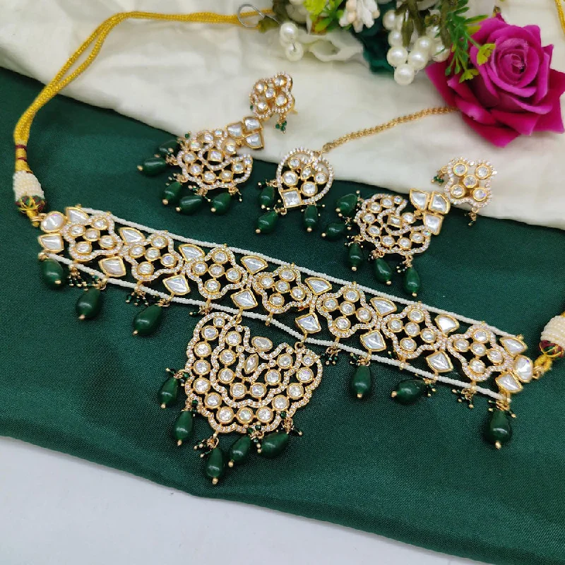 timeless diamond necklaces for women-Akruti Collection Gold Plated  Polki Kundan And Beads Choker Necklace Set