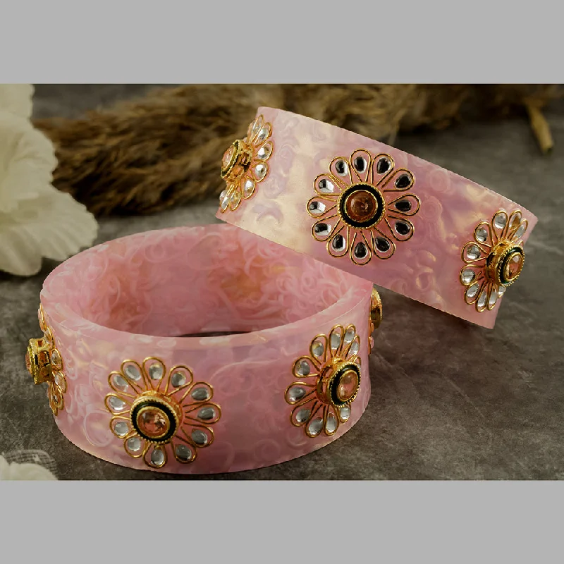 women’s diamond bangles-SOB Set of 2 Acrylic Translucent Designer Kundan Floral Bangles