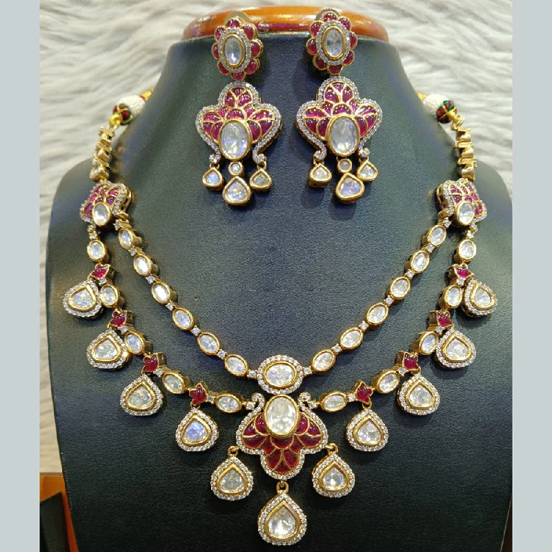 bold statement necklaces for women-Jain Jewellers Gold Plated Polki Kundan Stone Necklace Set