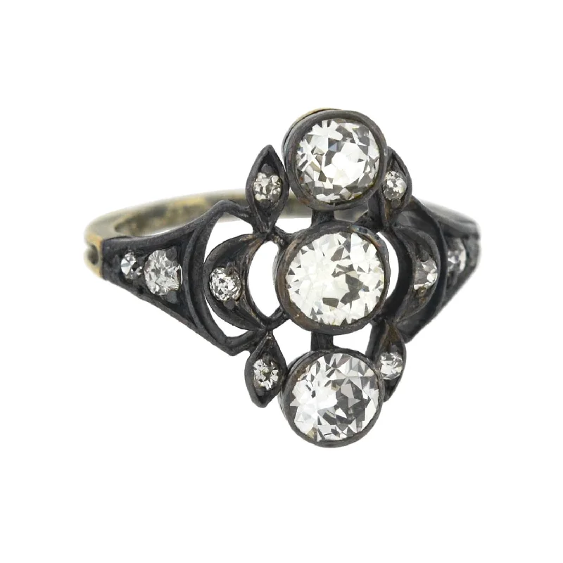 women’s engagement rings with halos-Victorian 15kt/Sterling 3-Stone Diamond Ring 1.60ctw