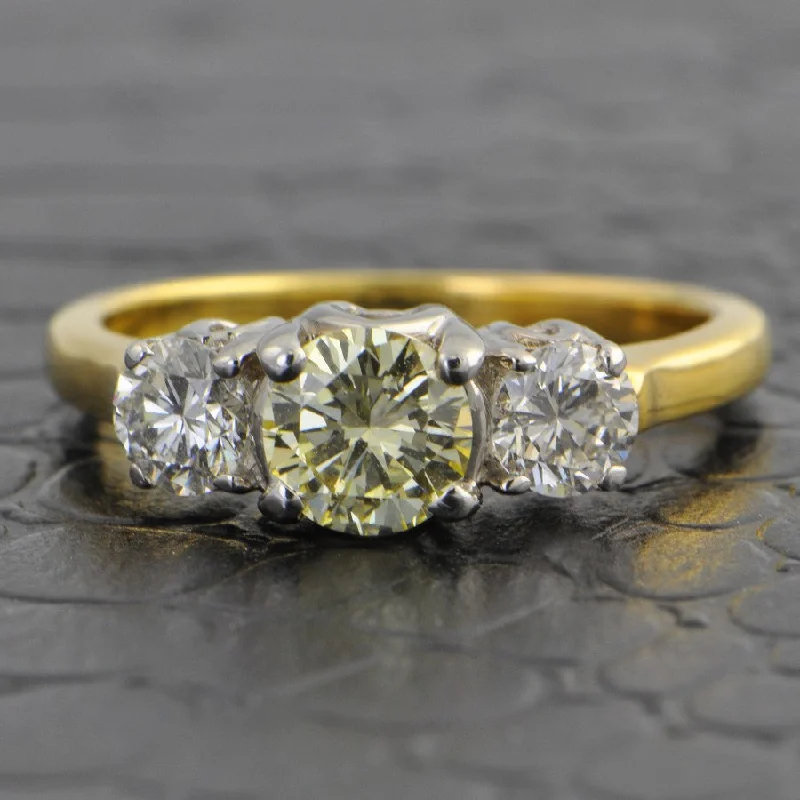 custom diamond engagement rings for women-Three Stone Light Yellow and White Diamond Ring