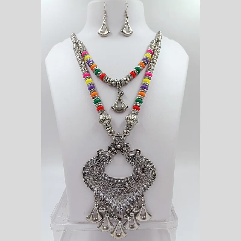 stylish choker necklaces for women-Kavita Art Oxidised Plated Pearls Long Necklace Set