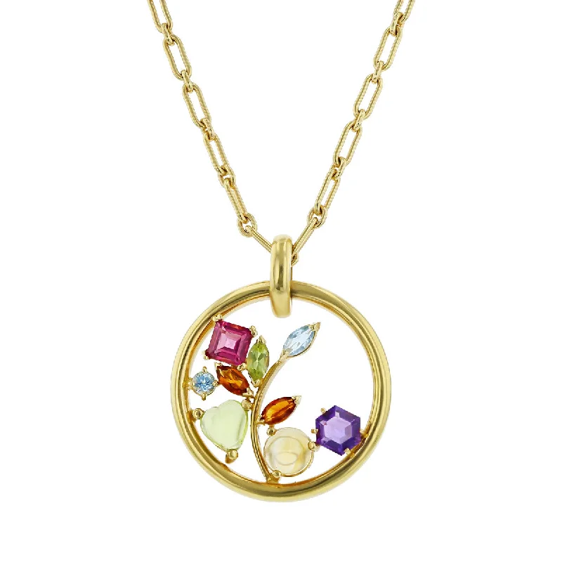 stylish choker necklaces for women-Multi Gemstone Round Open Pendant Necklace