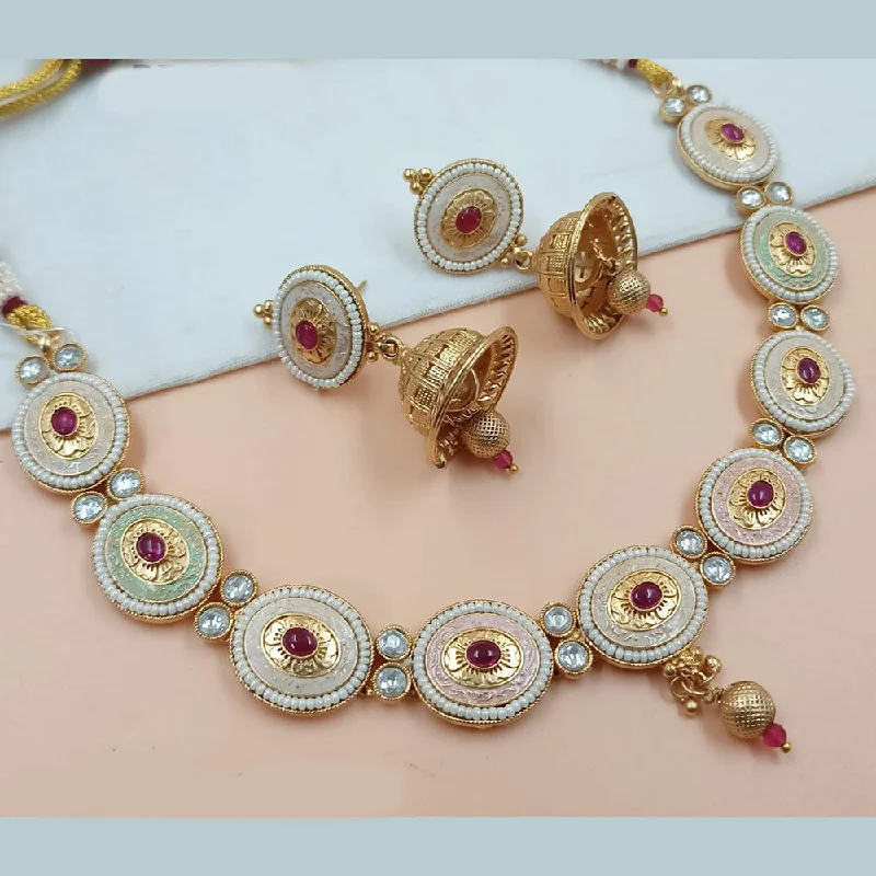 gold-plated necklaces for women-Padmawati Bangles Gold Plated Pota Stone Meenakari Necklace Set