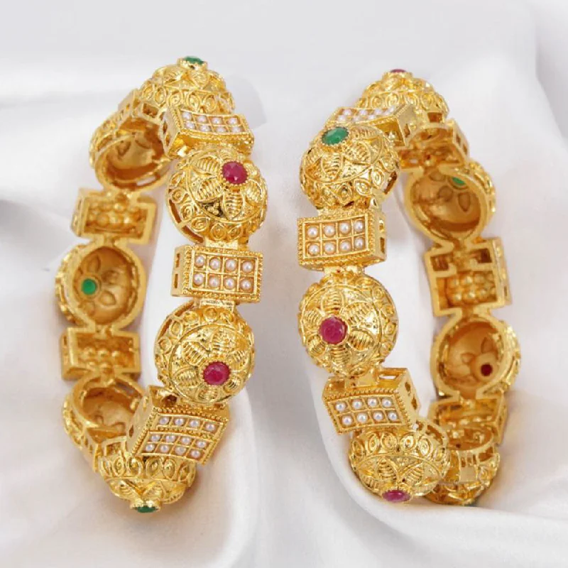 trendy bracelets for women-Sai Fashion Gold Plated Pota Stone & Pearl Bangles