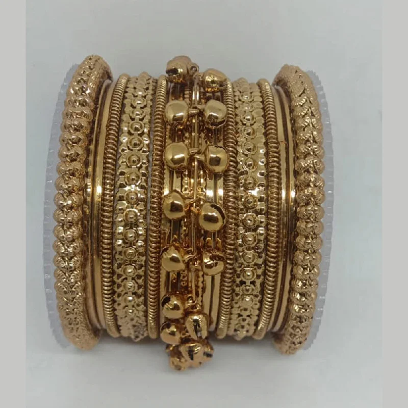 women’s leather bangle bracelets-Shree Asha Bangles Gold Plated Bangles Set - P.CH.102