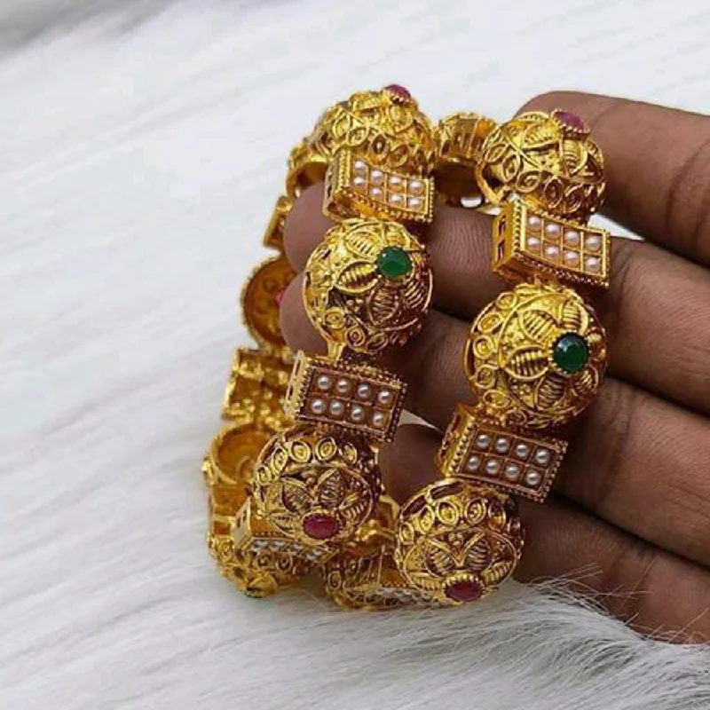 women’s diamond bracelets-Sai Fashion Gold Plated Pota Stone Bangles Set