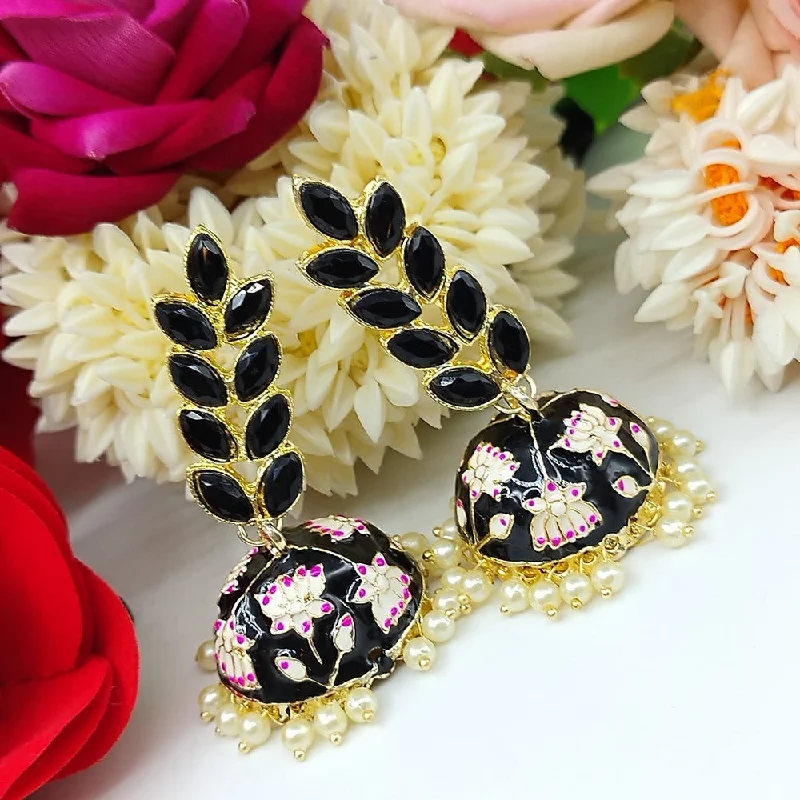 women’s engagement earrings-Akruti Collection Gold Plated Pota Stone And Meenakari Jhumki Earrings