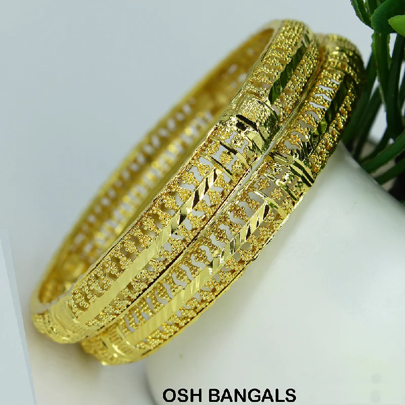 women’s engraved bangles-Mahavir Forming Gold Plated Bangle Set - OSH BANGALS 4143