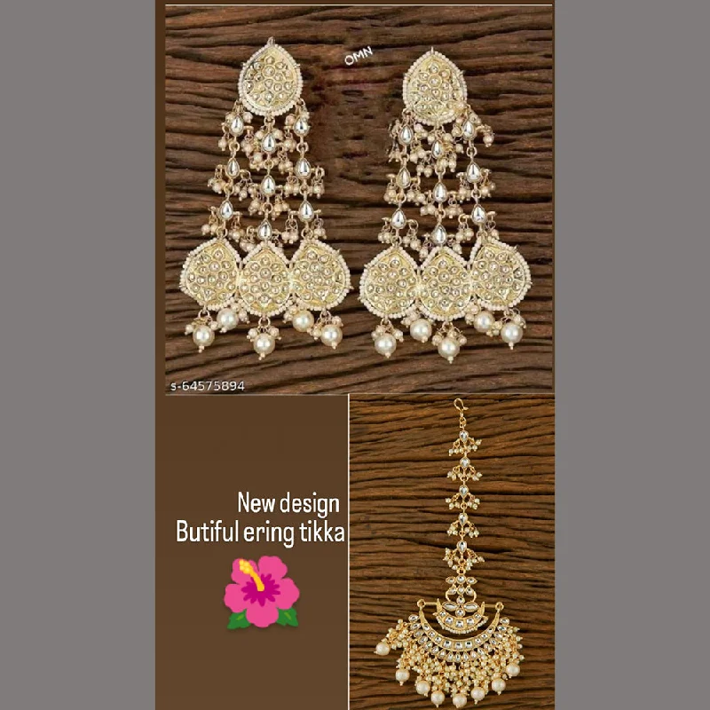 women’s moonstone earrings-Lucentarts Jewellery Gold Plated Dangler Earrings With Maangtikka