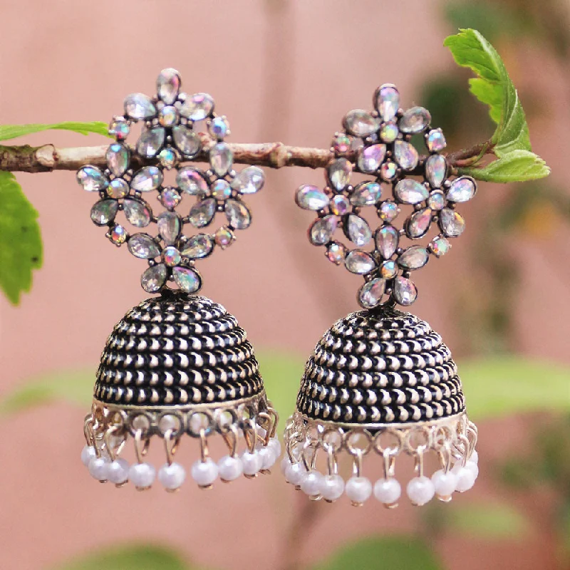 women’s beaded earrings-H K Fashion Oxidised Plated Austrian Stone And Beads Jhumki Earrings