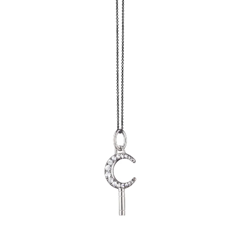 classic necklaces for women-Mini Dream Moon Key Necklace with Sapphires