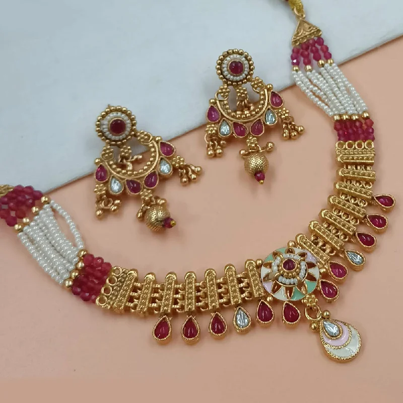 women’s stylish lock-and-key necklaces-Padmawati Bangles Gold Plated Pota Stone And Pearls Necklace Set