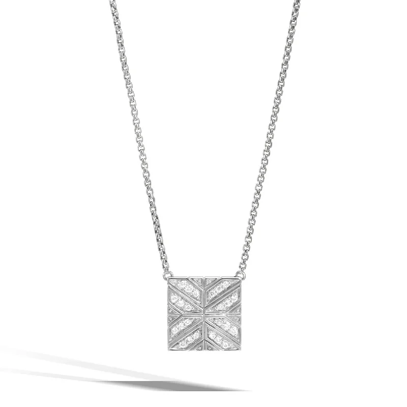 women’s custom photo necklaces-Modern Chain Silver Diamond Square Necklace