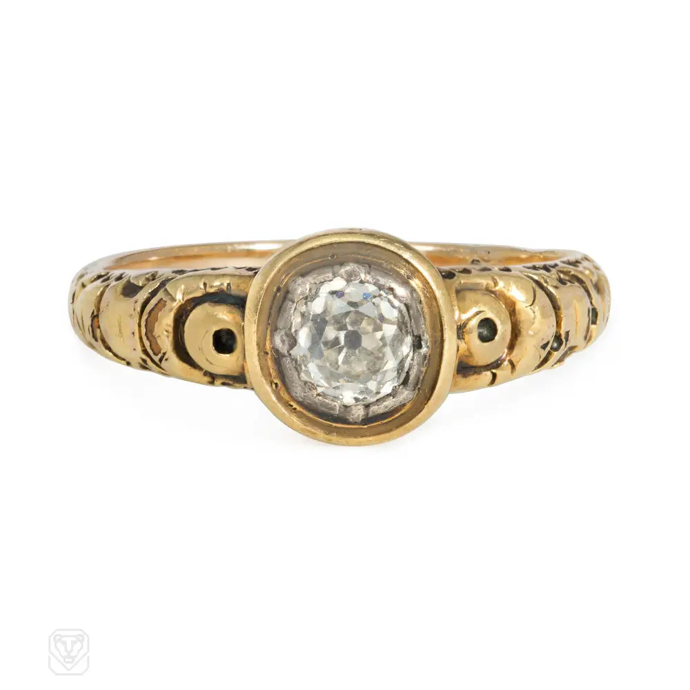 gold engagement rings for women-Georgian gold and old mine diamond ring