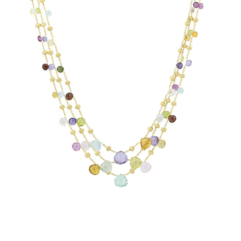 classic women’s pendant necklaces-Mixed Gemstone Graduated Three Strand Necklace