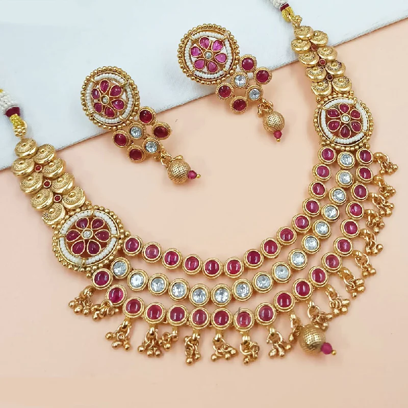 women’s boho-style necklaces-Padmawati Bangles Gold Plated Pota Stone And Pearls Necklace Set