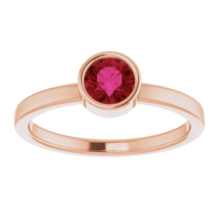 boho rings for women-14K Rose 5 mm Lab-Grown Ruby Ring