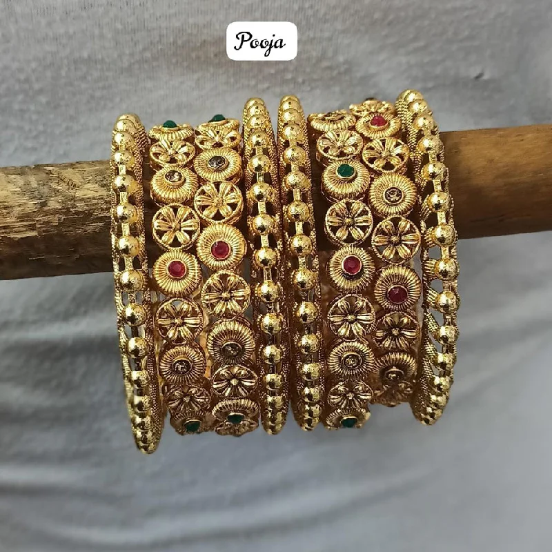 unique gold bracelets for women-Pooja Bangles Gold Plated Bangle Set