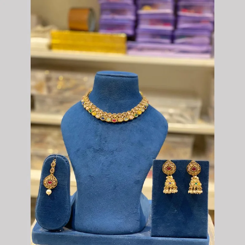 bridal necklaces for women-Hira Collections Gold Plated Kundan Stone And Pearls Choker Necklace Set