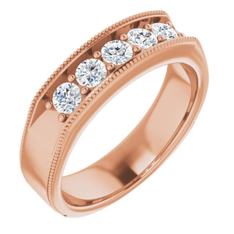 women’s square rings-14K Rose 3/4 CTW Natural Diamond Milgrain Band