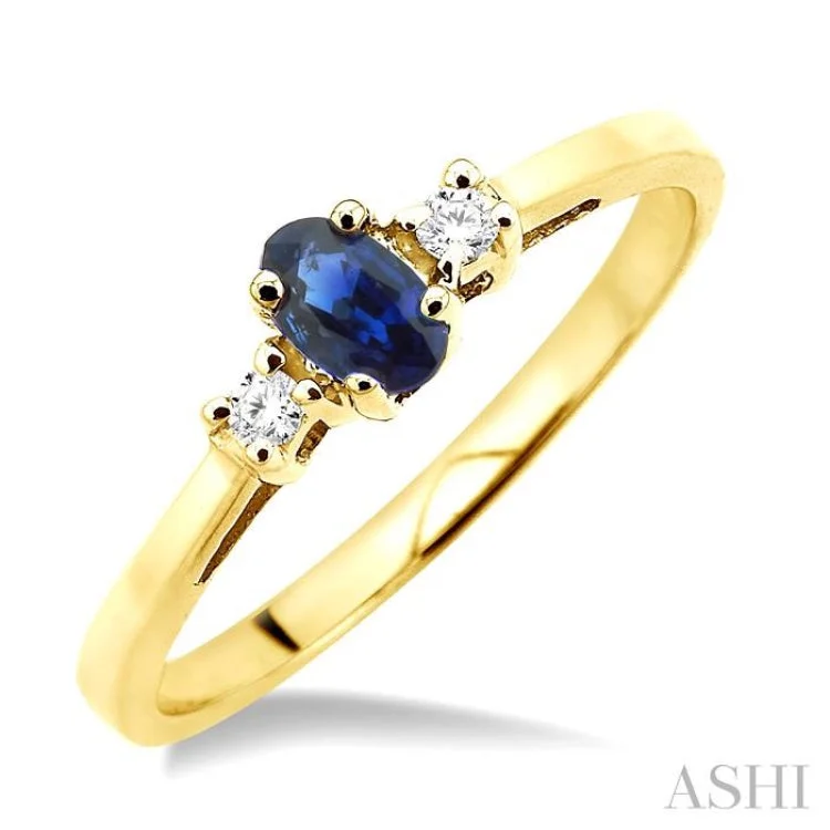 engagement rings with tanzanite for women-5x3mm Oval Cut Sapphire and 1/20 Ctw Round Cut Diamond Ring in 10K Yellow Gold