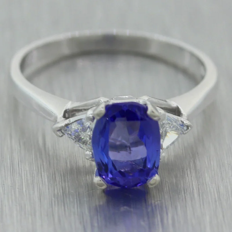 women’s gold solitaire engagement rings-Vintage Estate Platinum 1.90ctw Tanzanite & Diamond Ring