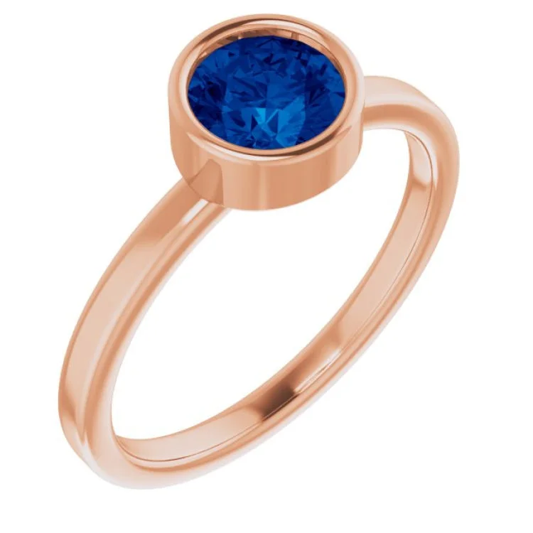 gold rings for women-14K Rose 6 mm Natural Blue Sapphire Ring