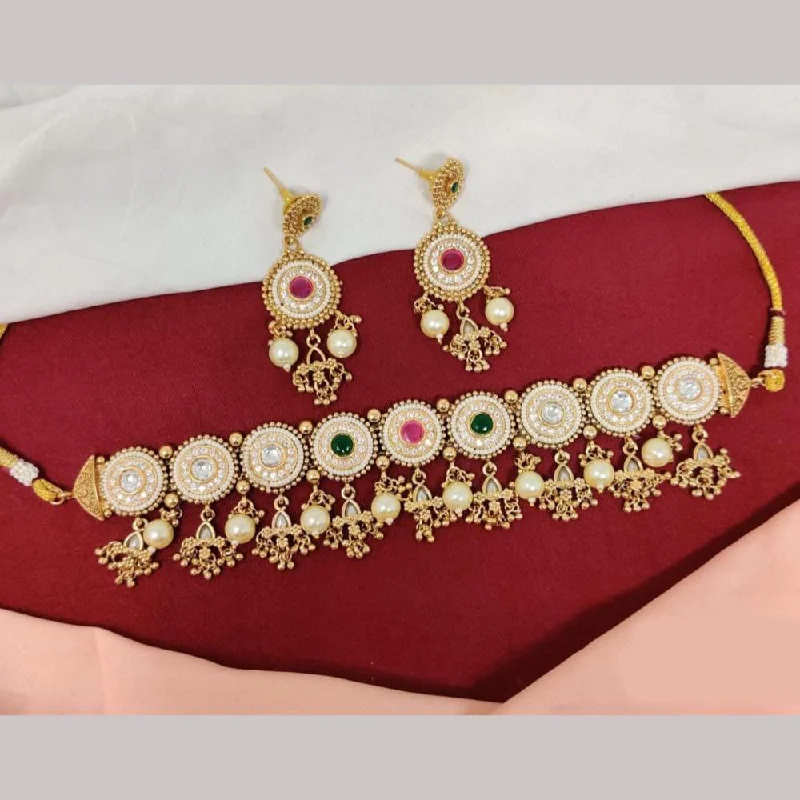 luxury diamond necklaces for women-Kavita Art Gold Plated Pota Stone And Pearls Choker Necklace Set