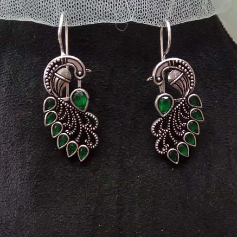 multi-colored earrings for women-Akruti Collection Oxidised Plated Peacock Earrings